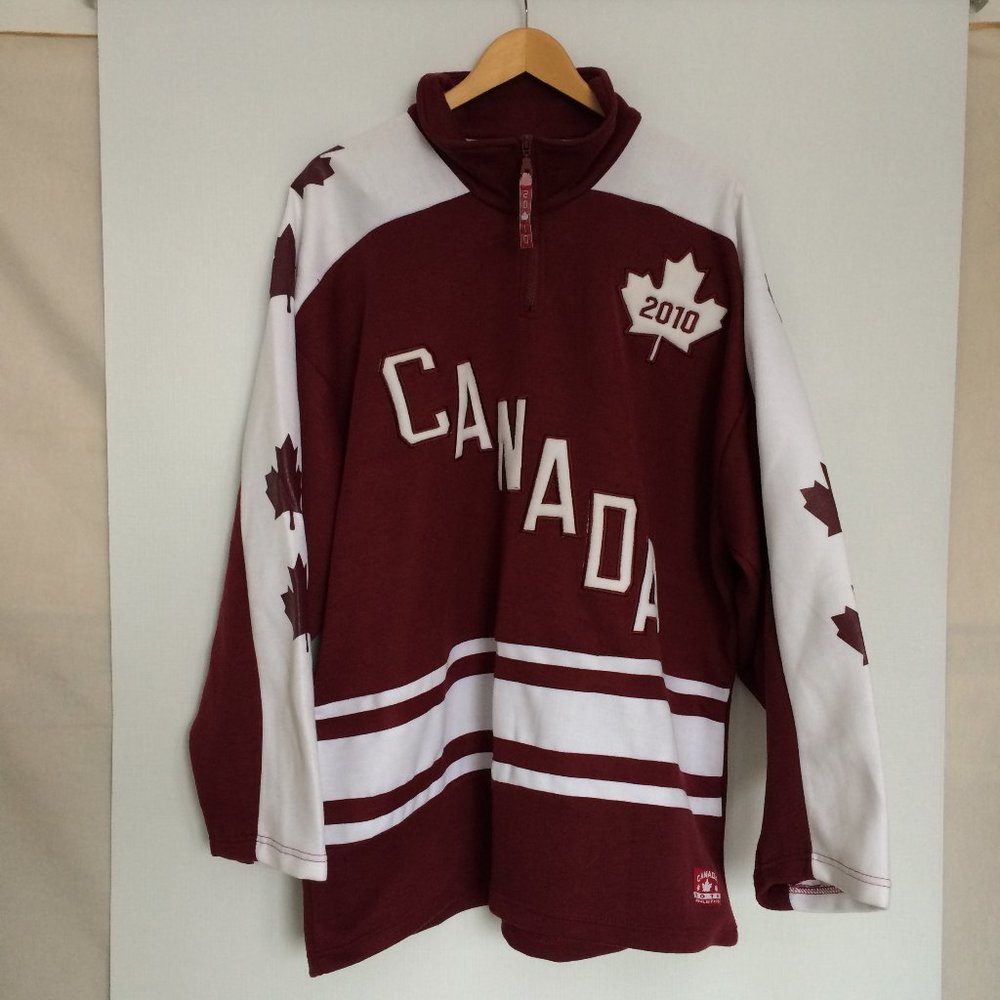 Canada Athletics Mens Jersey Sweater Large Burgundy 1\4 Zip Long Sleeve 2010
